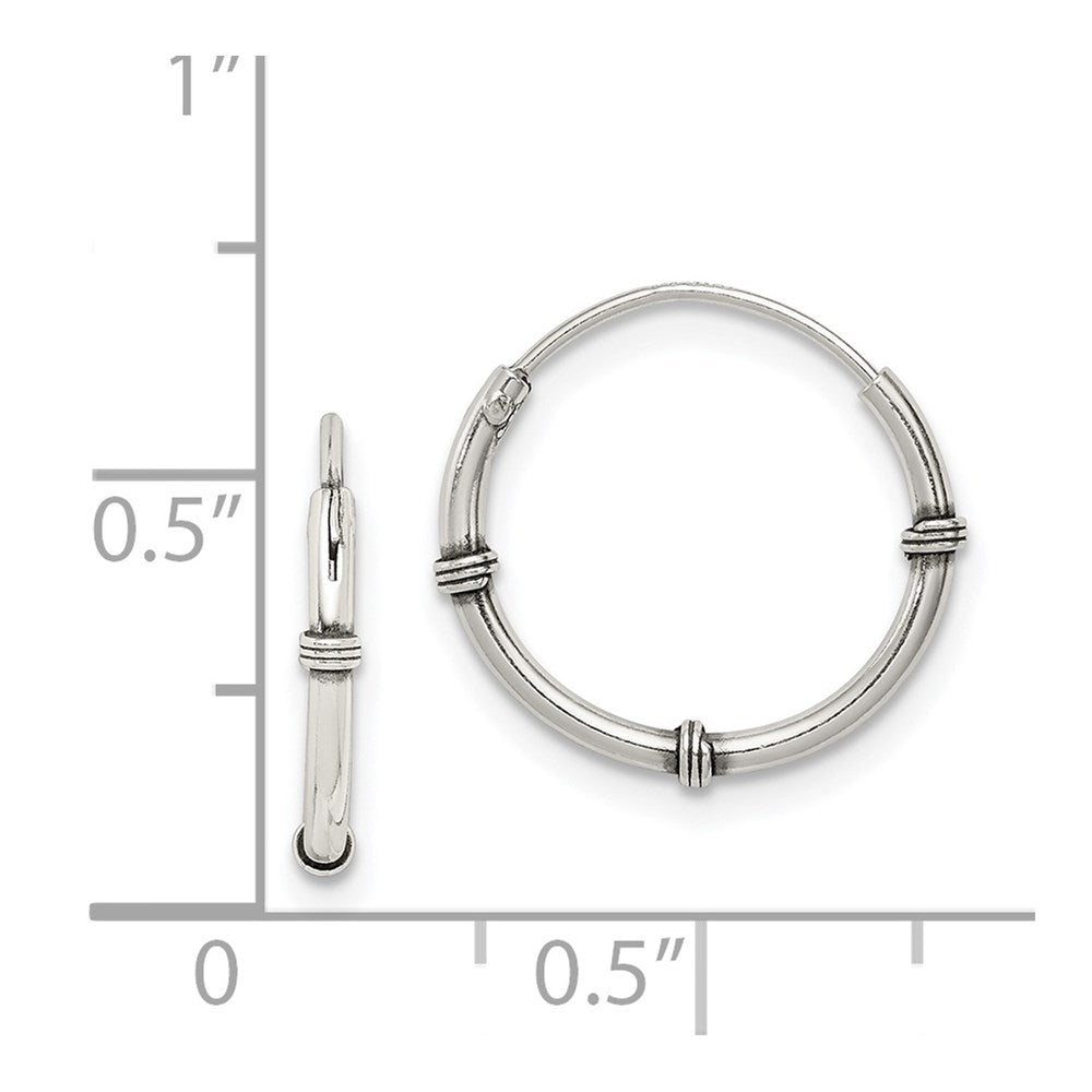 QE11709 Sterling Silver Polished and Antiqued Endless Hoop Earrings