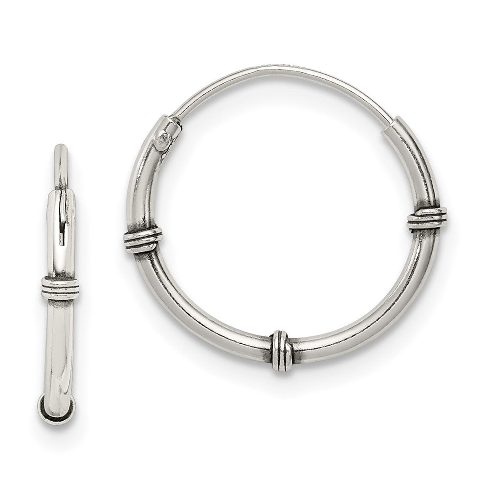 QE11709 Sterling Silver Polished and Antiqued Endless Hoop Earrings