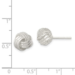 QE11775 Sterling Silver Polished and Textured Knot Post Earrings