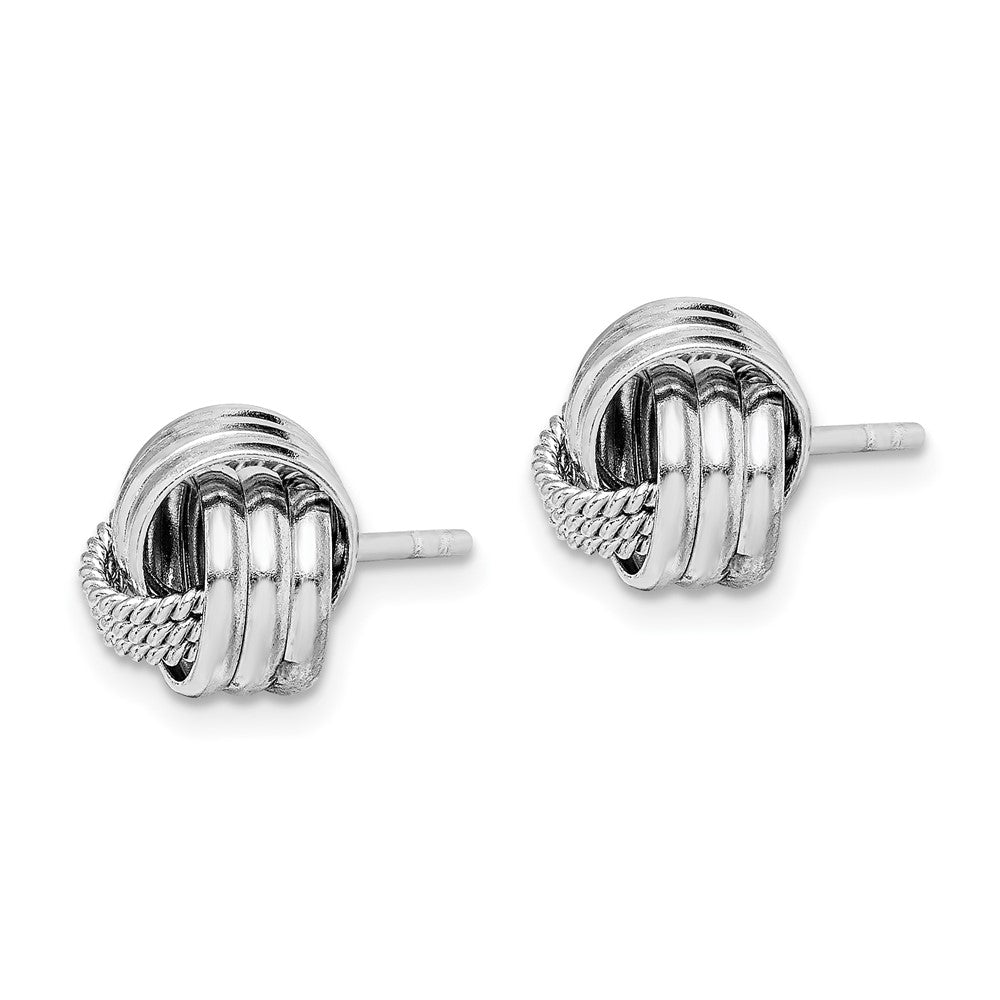 QE11783 Sterling Silver Rhodium-plated Polished Twisted Knot Post Earrings