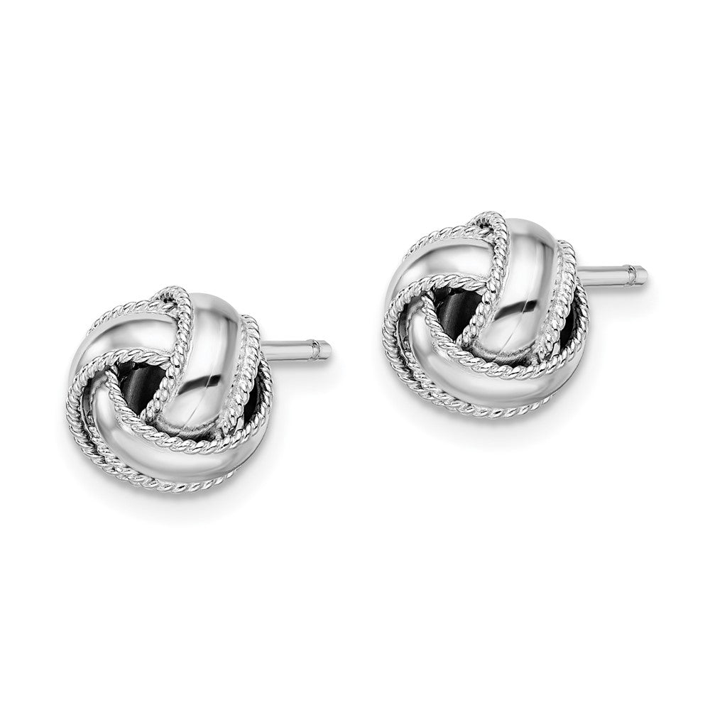 QE11784 Sterling Silver Rhodium-plated Rope Edged Knot Post Earrings