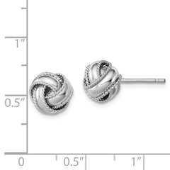 QE11784 Sterling Silver Rhodium-plated Rope Edged Knot Post Earrings