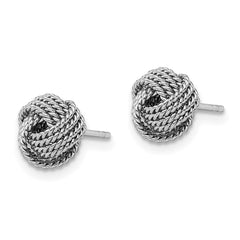 QE11787 Sterling Silver Rhodium-plated Rope Knot Post Earrings