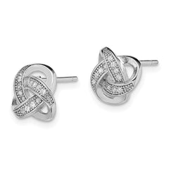 QE11797 Sterling Silver Rhodium-plated CZ Micropav������ Love Knot Post Earrings