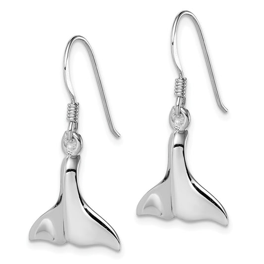 QE11803 Sterling Silver Rhodium-plated Polished Whale Tail Dangle Earrings