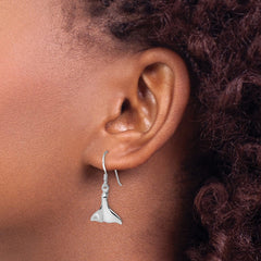 QE11803 Sterling Silver Rhodium-plated Polished Whale Tail Dangle Earrings