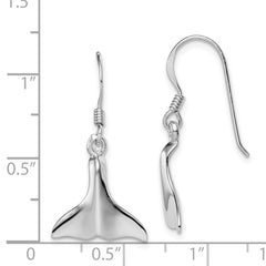 QE11803 Sterling Silver Rhodium-plated Polished Whale Tail Dangle Earrings