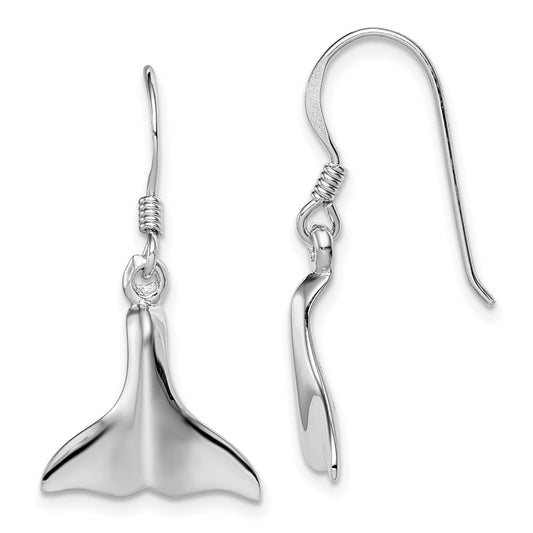 QE11803 Sterling Silver Rhodium-plated Polished Whale Tail Dangle Earrings