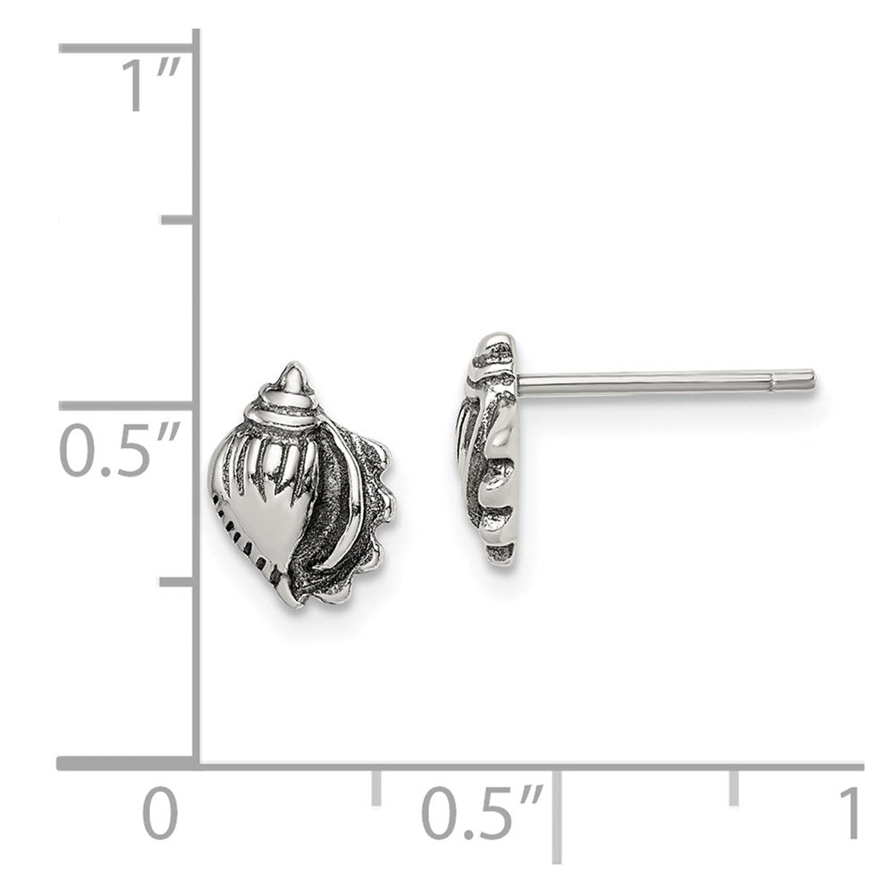 QE11804 Sterling Silver Polished and Antiqued Sea Shell Post Earrings