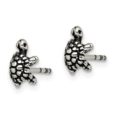 QE11808 Sterling Silver and Antiqued Turtle Post Earrings