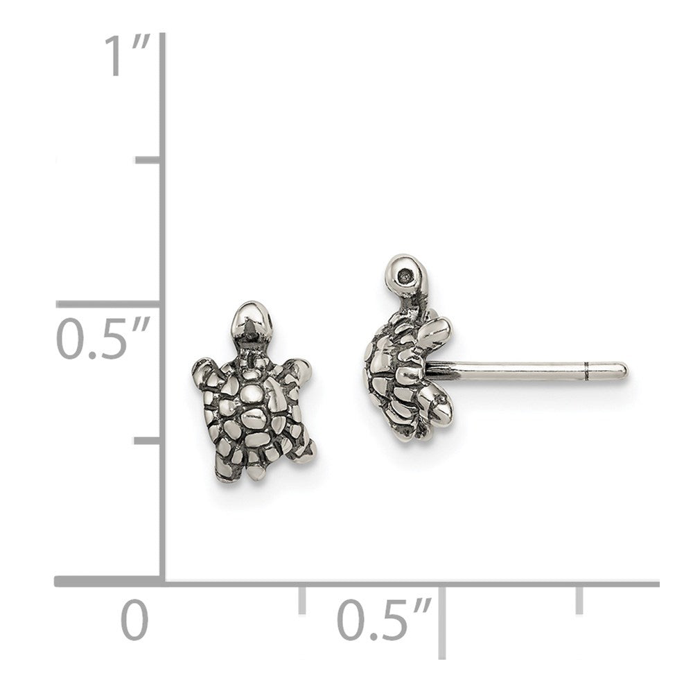 QE11808 Sterling Silver and Antiqued Turtle Post Earrings