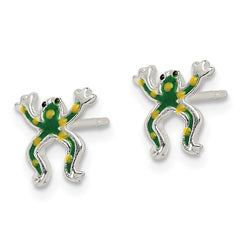 QE11813 Sterling Silver Polished Enamel Frog Post Earrings