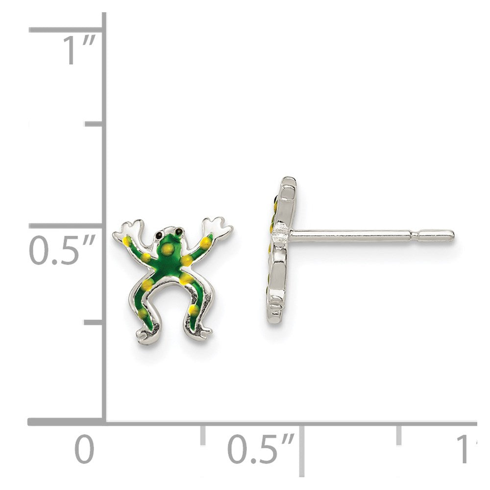 QE11813 Sterling Silver Polished Enamel Frog Post Earrings
