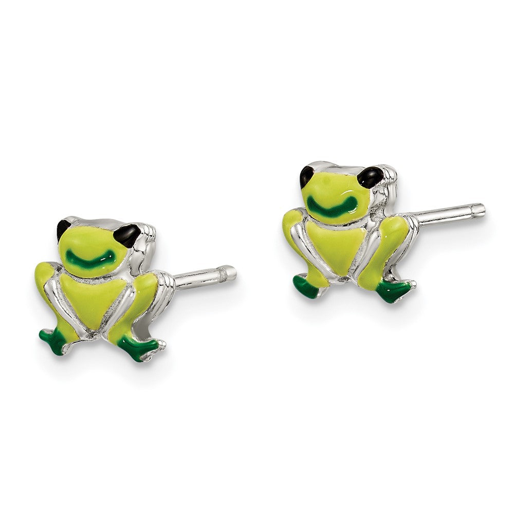 QE11814 Sterling Silver Polished Enamel Frog Childs Post Earrings