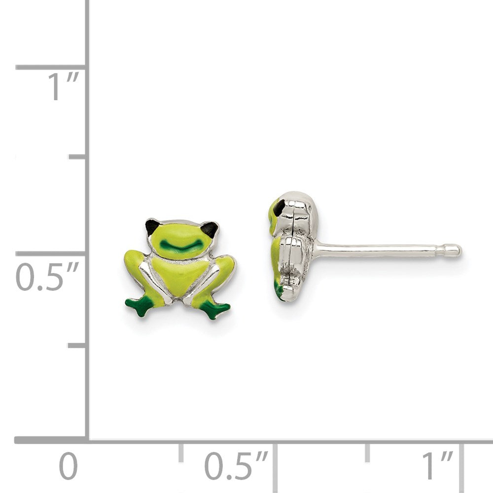 QE11814 Sterling Silver Polished Enamel Frog Childs Post Earrings