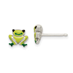 QE11814 Sterling Silver Polished Enamel Frog Childs Post Earrings