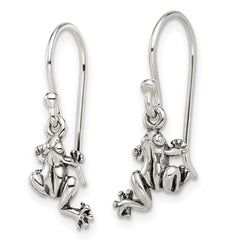 QE11815 Sterling Silver and Antiqued Frog Shepherd Hook Earrings