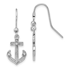 QE11819 Sterling Silver Rhodium-plated Polished CZ Anchor Shepherd Hook Earrings