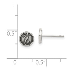 QE11821 Sterling Silver Polished and Antiqued Yin Yang Sign Post Earrings