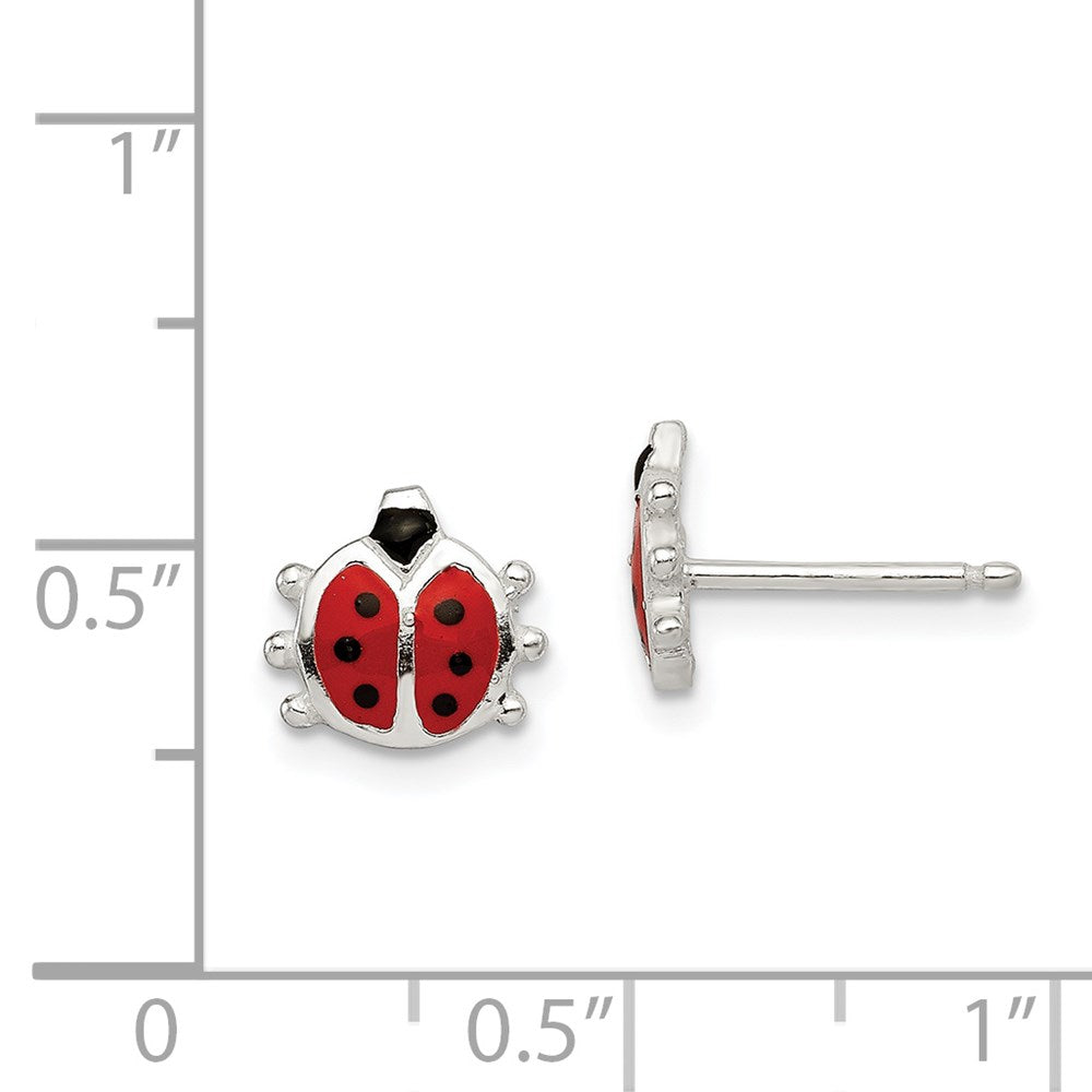 QE11826 Sterling Silver Polished Enamel Ladybug Childs Post Earrings