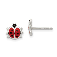 QE11826 Sterling Silver Polished Enamel Ladybug Childs Post Earrings