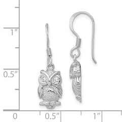 QE11829 Sterling Silver Rhodium-plated CZ Owl Shepherd Hook Earrings