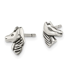 QE11835 Sterling Silver Polished and Antiqued Horse Post Earrings