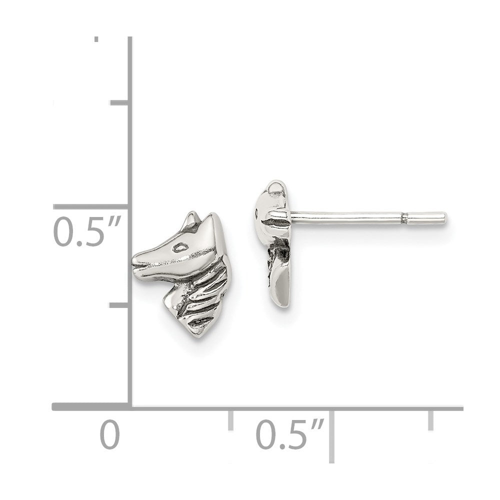 QE11835 Sterling Silver Polished and Antiqued Horse Post Earrings