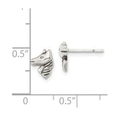 QE11835 Sterling Silver Polished and Antiqued Horse Post Earrings