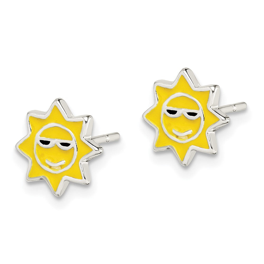 QE11848 Sterling Silver Polished Enamel Sunshine Post Earrings