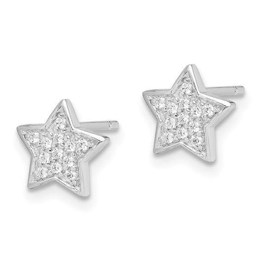 QE11857 Sterling Silver Rhodium-plated CZ Star Post Earrings