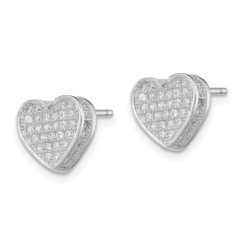 QE11865 Sterling Silver Rhodium-plated CZ Micro pav������ Heart Post Earrings