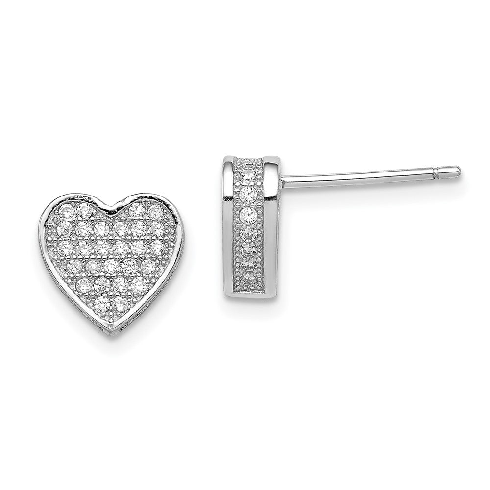 QE11865 Sterling Silver Rhodium-plated CZ Micro pav������ Heart Post Earrings