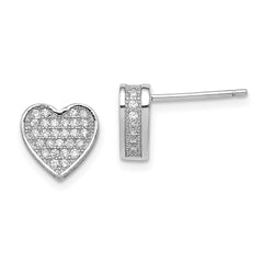 QE11865 Sterling Silver Rhodium-plated CZ Micro pav������ Heart Post Earrings