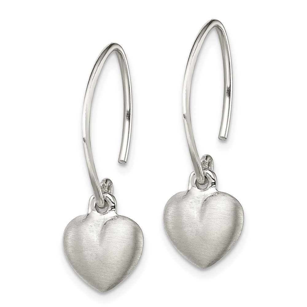 QE11875 Sterling Silver Rhodium-plated Satin Heart Dangle Earrings