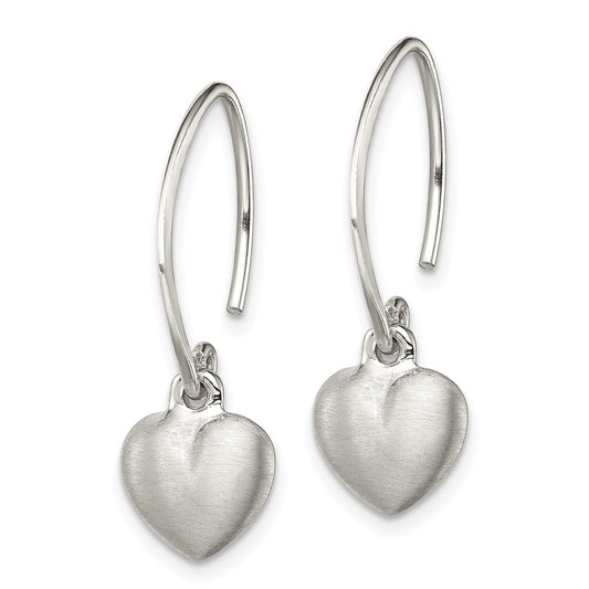 QE11875 Sterling Silver Rhodium-plated Satin Heart Dangle Earrings