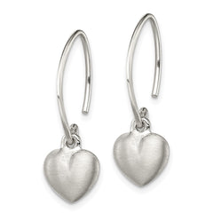 QE11875 Sterling Silver Rhodium-plated Satin Heart Dangle Earrings