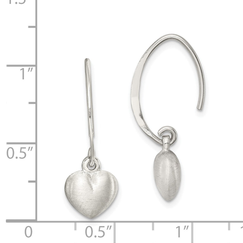 QE11875 Sterling Silver Rhodium-plated Satin Heart Dangle Earrings