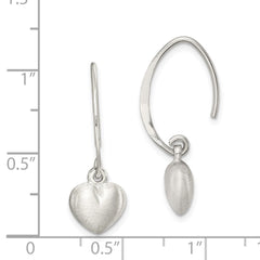 QE11875 Sterling Silver Rhodium-plated Satin Heart Dangle Earrings