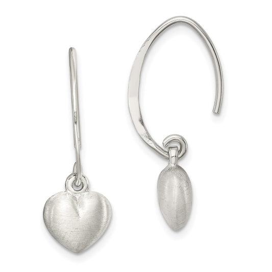 QE11875 Sterling Silver Rhodium-plated Satin Heart Dangle Earrings