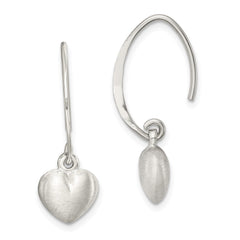 QE11875 Sterling Silver Rhodium-plated Satin Heart Dangle Earrings