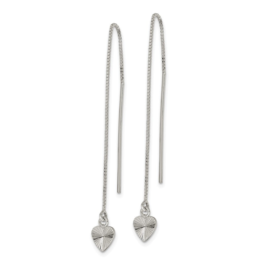 QE11882 Sterling Silver Polished Diamond-cut Dangle Heart Post Earrings