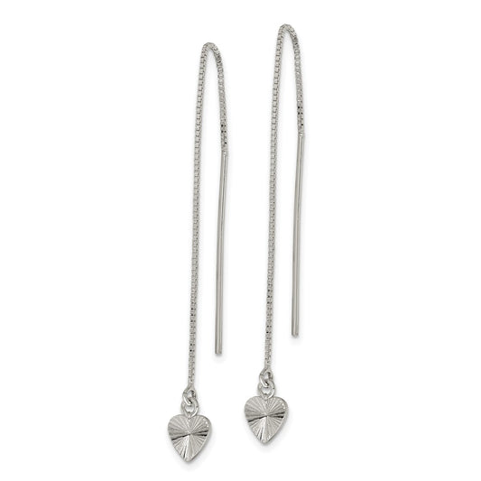 QE11882 Sterling Silver Polished Diamond-cut Dangle Heart Post Earrings