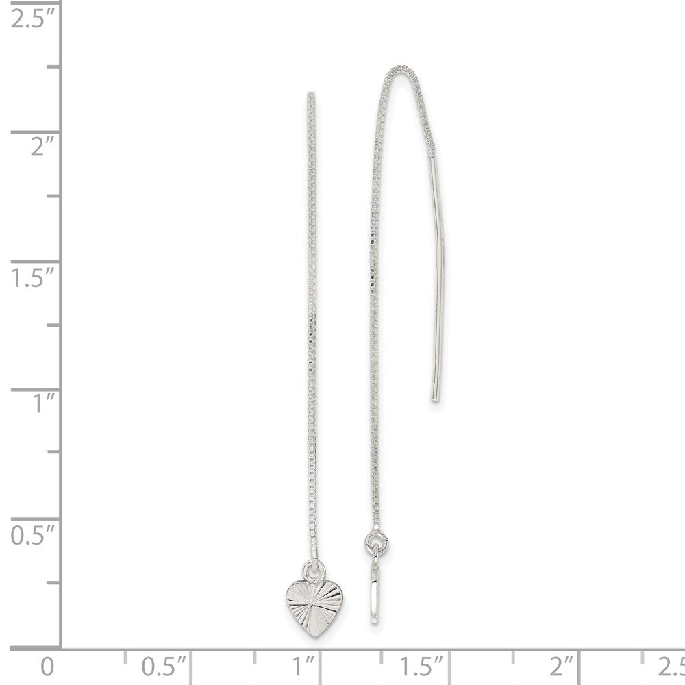 QE11882 Sterling Silver Polished Diamond-cut Dangle Heart Post Earrings