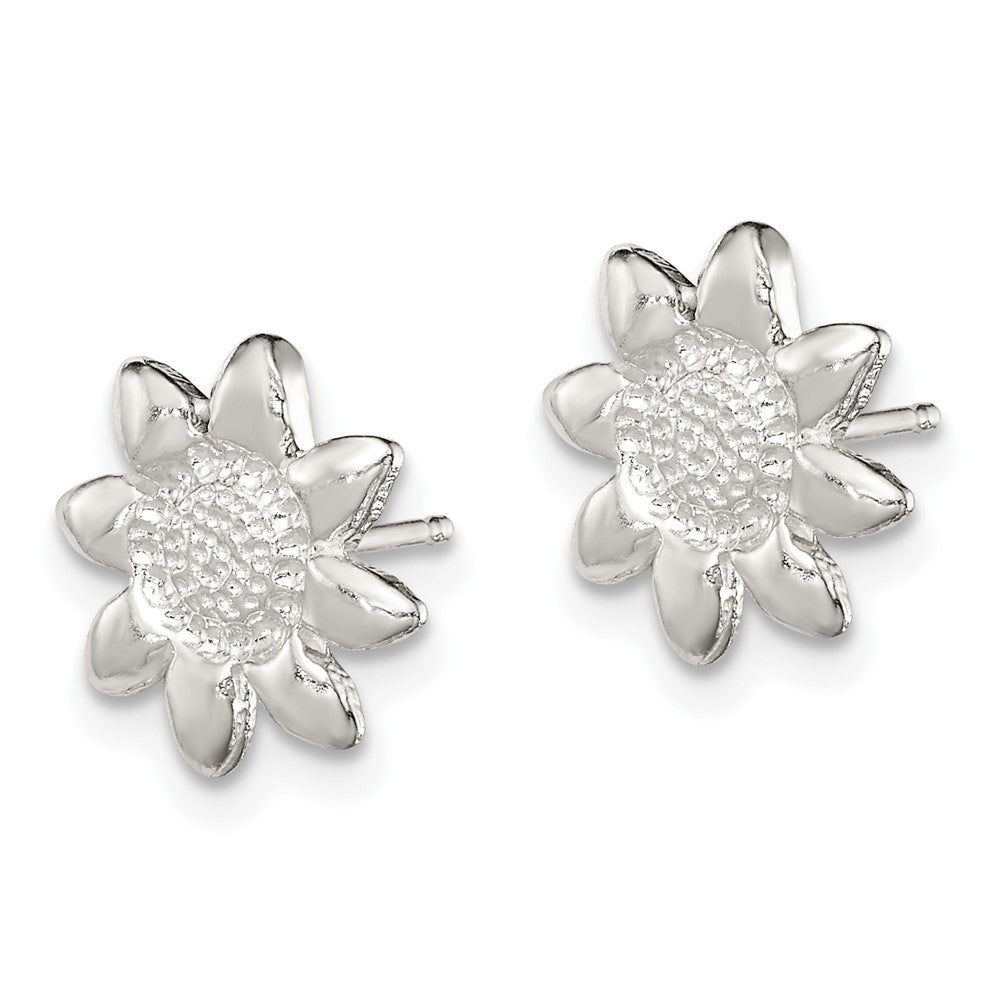 QE119 Sterling Silver Polished & Textured Sunflower Post Earrings