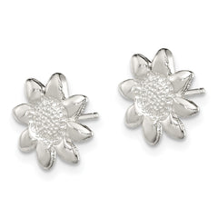 QE119 Sterling Silver Polished & Textured Sunflower Post Earrings