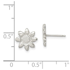 QE119 Sterling Silver Polished & Textured Sunflower Post Earrings