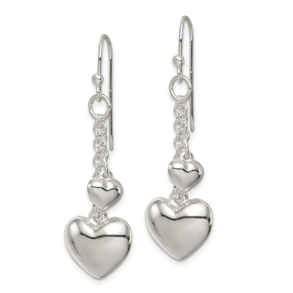 QE11900 Sterling Silver Puffed Heart Shepherd Hook Earrings