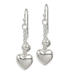 QE11900 Sterling Silver Puffed Heart Shepherd Hook Earrings