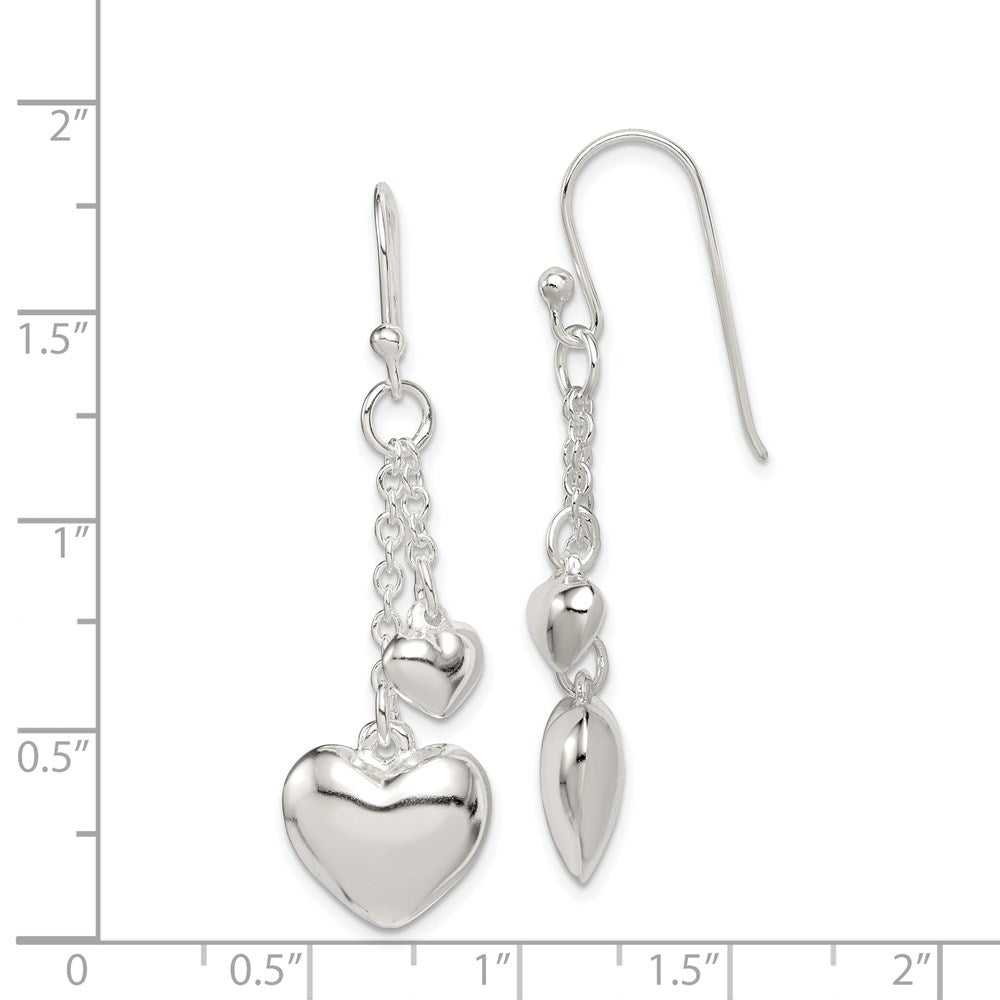 QE11900 Sterling Silver Puffed Heart Shepherd Hook Earrings